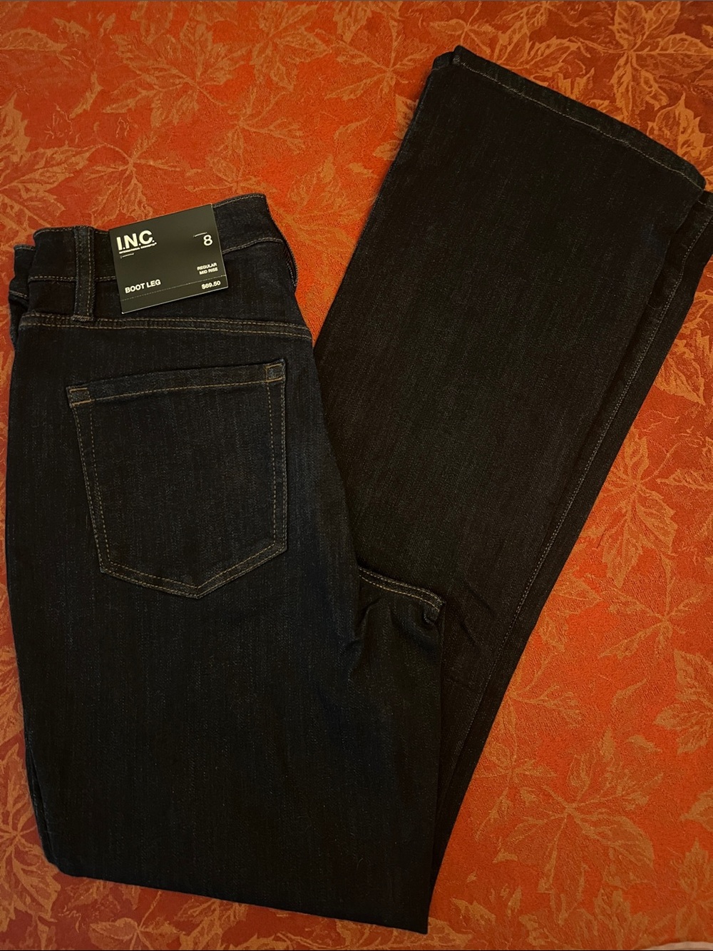 Women’s INC Boot Leg Mid-Rise Dark Blue Denim Jeans NWT 8